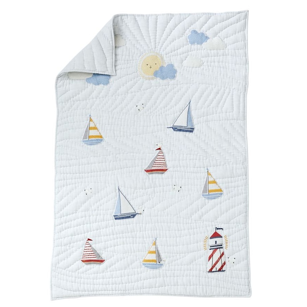 Pottery Barn Kids Sailboat Quilt - White, Blue, Yellow, Red